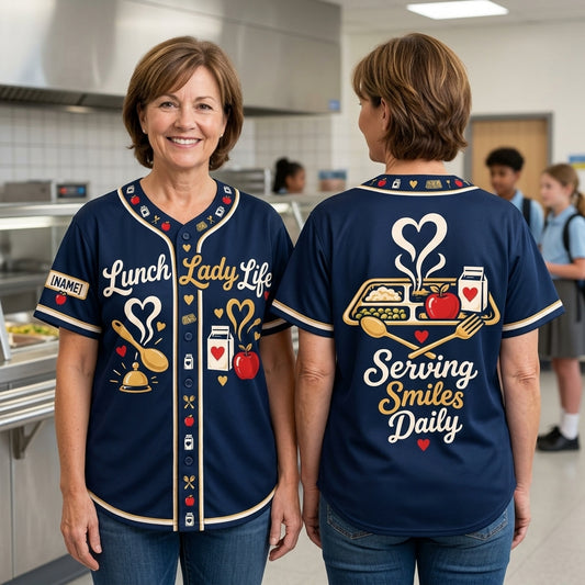 Personalized Lunch Lady Life Baseball Jersey - Serving Smiles Daily School Cafeteria Gift - mockup 1