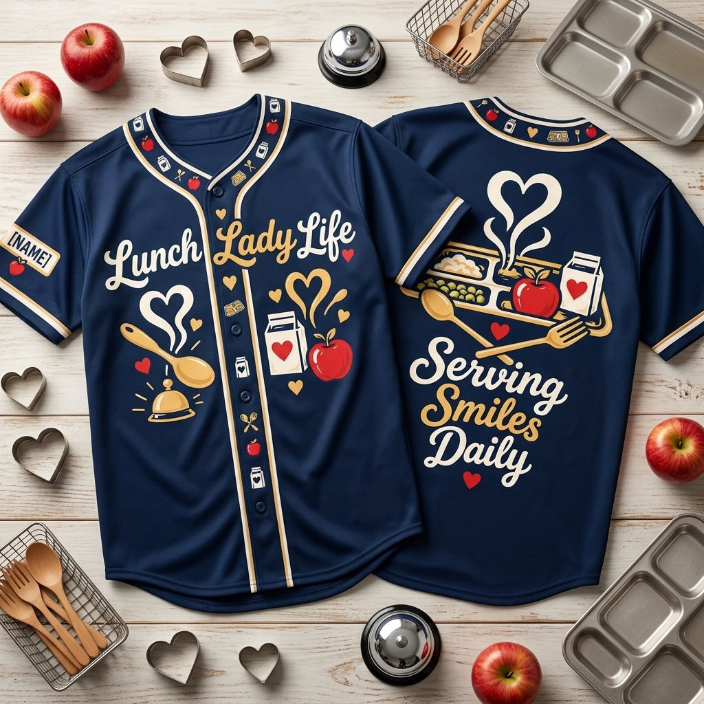 Personalized Lunch Lady Life Baseball Jersey - Serving Smiles Daily School Cafeteria Gift - mockup 2