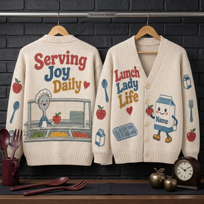 Personalized Lunch Lady Life Knitted Cardigan – School Cafeteria Staff Appreciation Gift - mockup 3