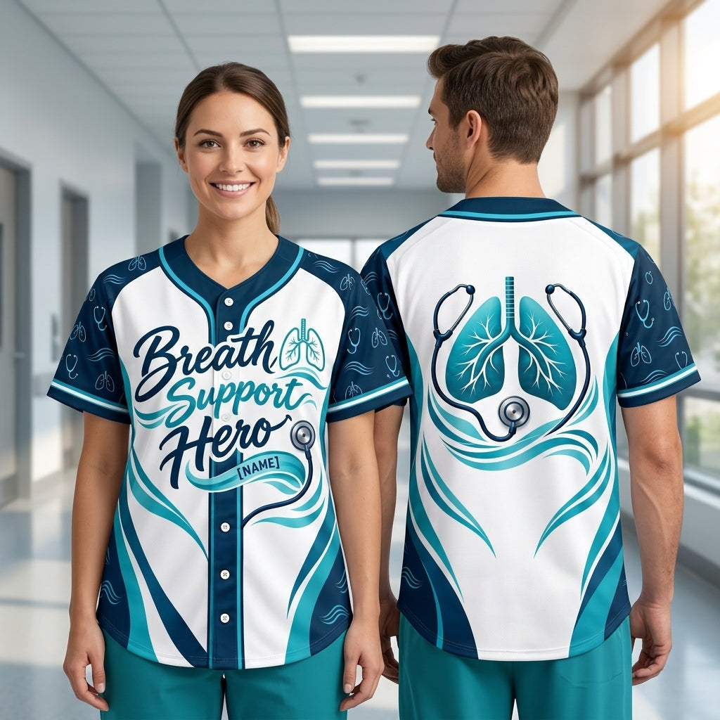 Personalized Respiratory Therapist Breath Support Hero Baseball Jersey – RT Gift - mockup 1