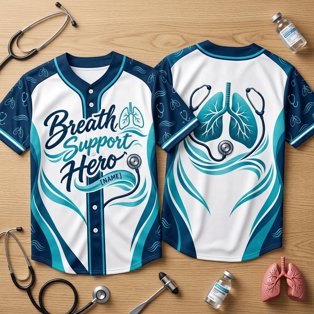 Personalized Respiratory Therapist Breath Support Hero Baseball Jersey – RT Gift - mockup 2