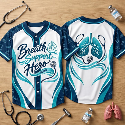 Personalized Respiratory Therapist Breath Support Hero Baseball Jersey – RT Gift - mockup 2