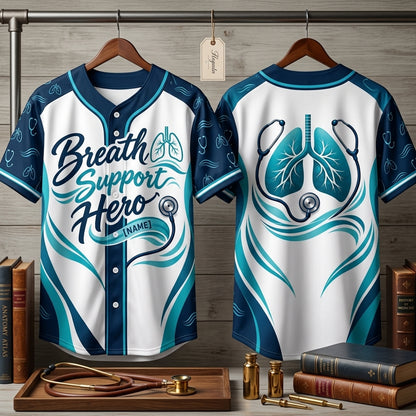 Personalized Respiratory Therapist Breath Support Hero Baseball Jersey – RT Gift - mockup 3