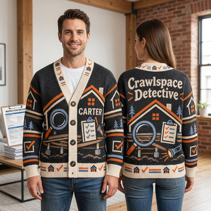 Personalized Home Inspector Crawlspace Detective Knitted Cardigan – Custom Name Gift - mockup 1