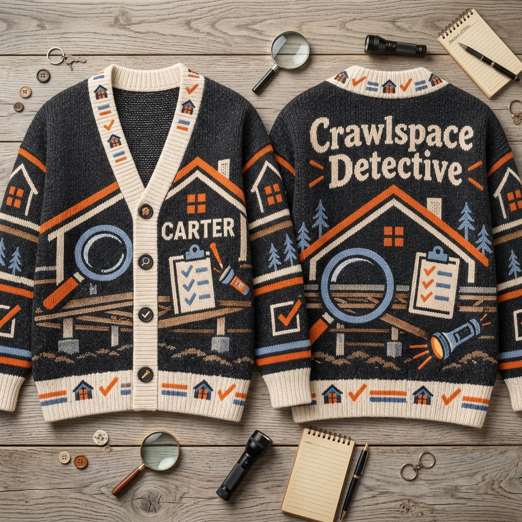 Personalized Home Inspector Crawlspace Detective Knitted Cardigan – Custom Name Gift - mockup 2