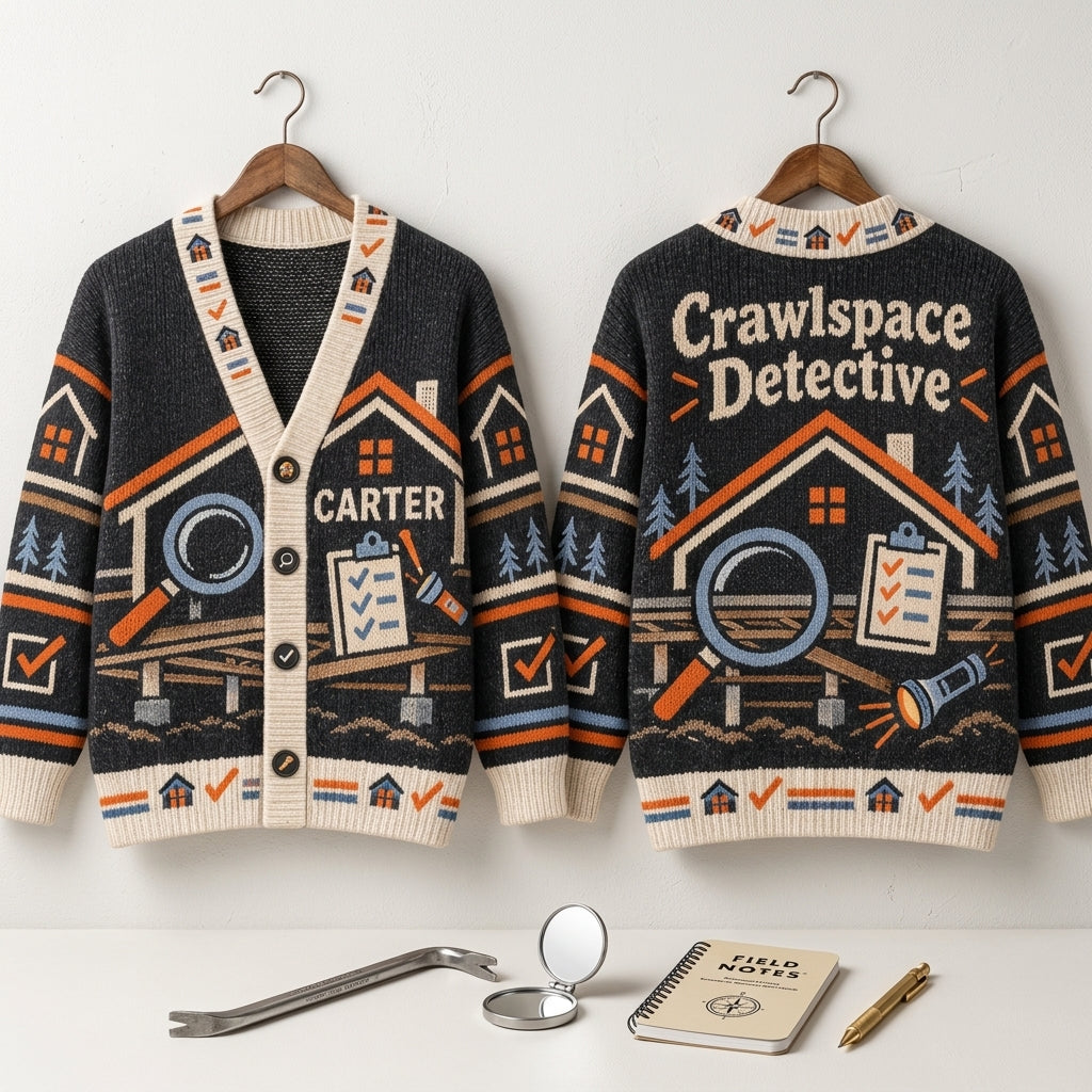 Personalized Home Inspector Crawlspace Detective Knitted Cardigan – Custom Name Gift - mockup 3