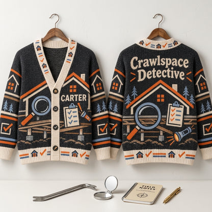 Personalized Home Inspector Crawlspace Detective Knitted Cardigan – Custom Name Gift - mockup 3
