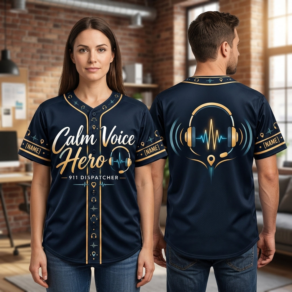 Personalized Calm Voice Hero 911 Dispatcher Baseball Jersey - Custom First Responder Gift - mockup 1