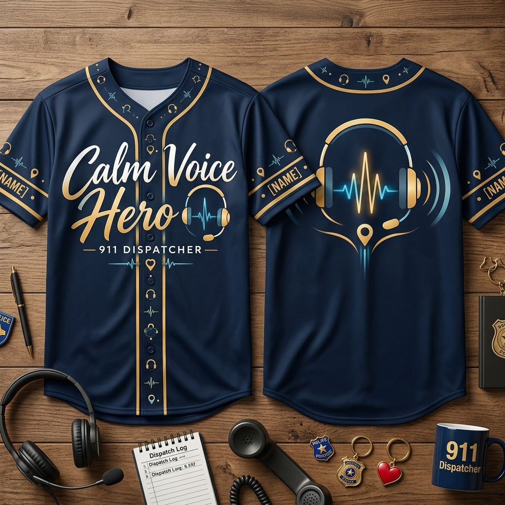 Personalized Calm Voice Hero 911 Dispatcher Baseball Jersey - Custom First Responder Gift - mockup 2