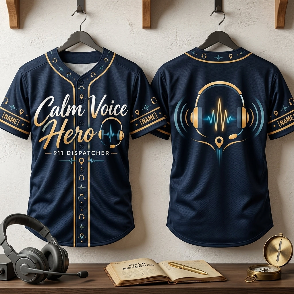 Personalized Calm Voice Hero 911 Dispatcher Baseball Jersey - Custom First Responder Gift - mockup 3
