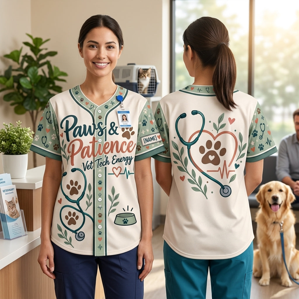 Personalized Veterinary Technician Paws Patience Baseball Jersey – Vet Tech Gift - mockup 1