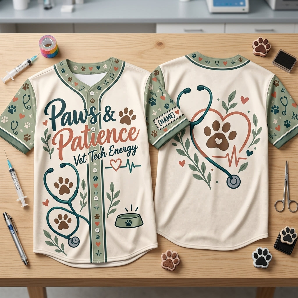 Personalized Veterinary Technician Paws Patience Baseball Jersey – Vet Tech Gift - mockup 2