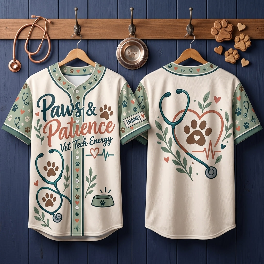 Personalized Veterinary Technician Paws Patience Baseball Jersey – Vet Tech Gift - mockup 3
