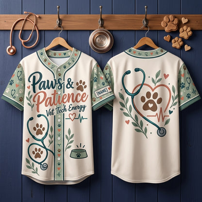 Personalized Veterinary Technician Paws Patience Baseball Jersey – Vet Tech Gift - mockup 3