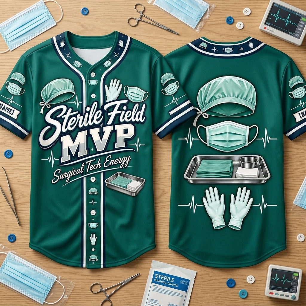 Personalized Surgical Technologist Sterile Field Baseball Jersey - Surgical Tech Gift - mockup 2