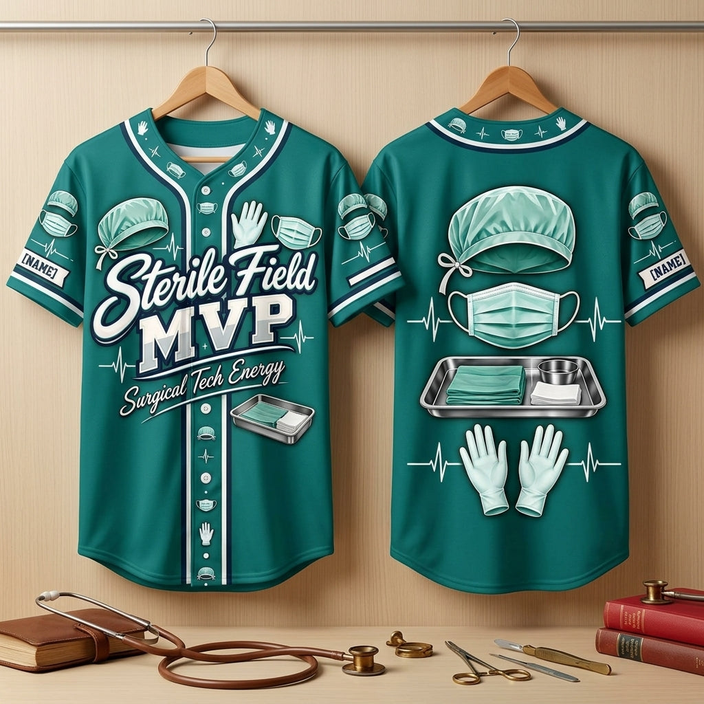 Personalized Surgical Technologist Sterile Field Baseball Jersey - Surgical Tech Gift - mockup 3