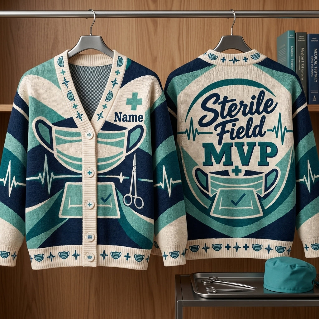 Personalized Surgical Technologist Sterile Field MVP Knitted Cardigan – Scrub Tech Gift - mockup 3