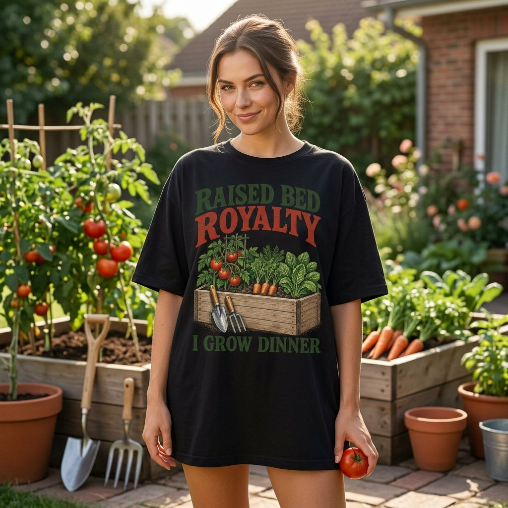 Raised Bed Royalty I Grow Dinner T-shirt Sweatshirt Hoodie for Backyard Vegetable Gardeners - mockup 1