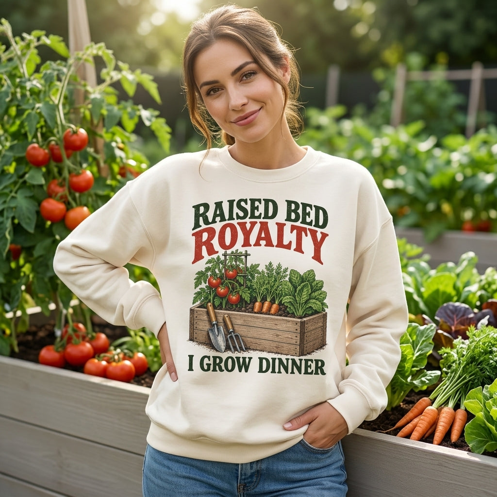 Raised Bed Royalty I Grow Dinner T-shirt Sweatshirt Hoodie for Backyard Vegetable Gardeners - mockup 2