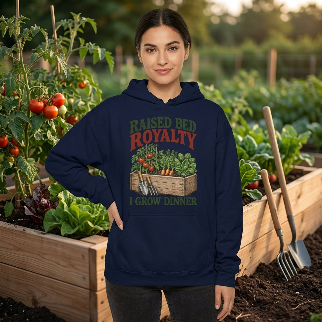 Raised Bed Royalty I Grow Dinner T-shirt Sweatshirt Hoodie for Backyard Vegetable Gardeners - mockup 3