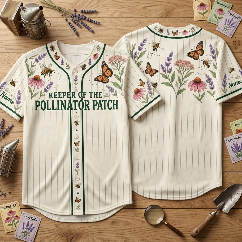 Custom Keeper of the Pollinator Patch Baseball Jersey – Nature Lover Gift - mockup 2