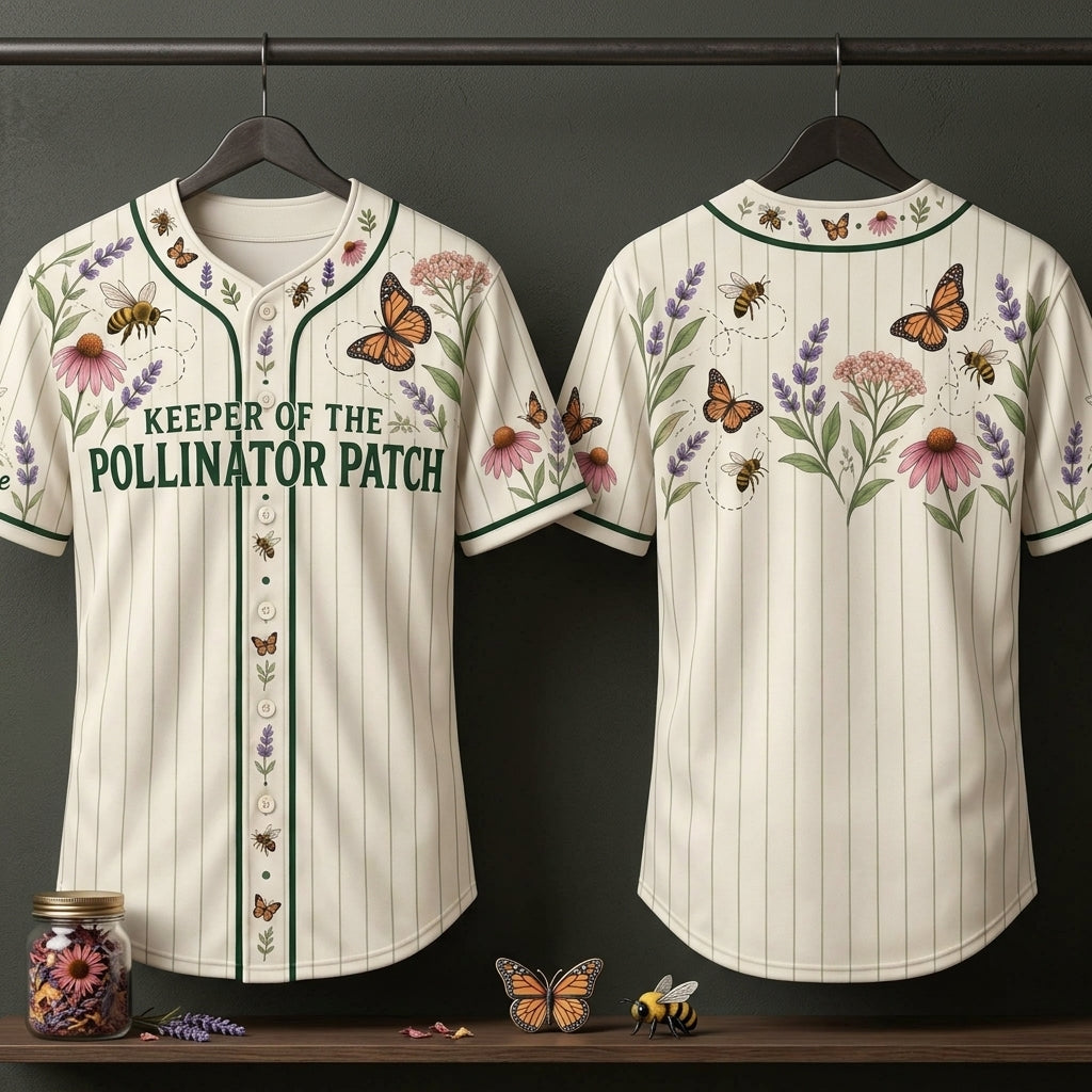 Custom Keeper of the Pollinator Patch Baseball Jersey – Nature Lover Gift - mockup 3