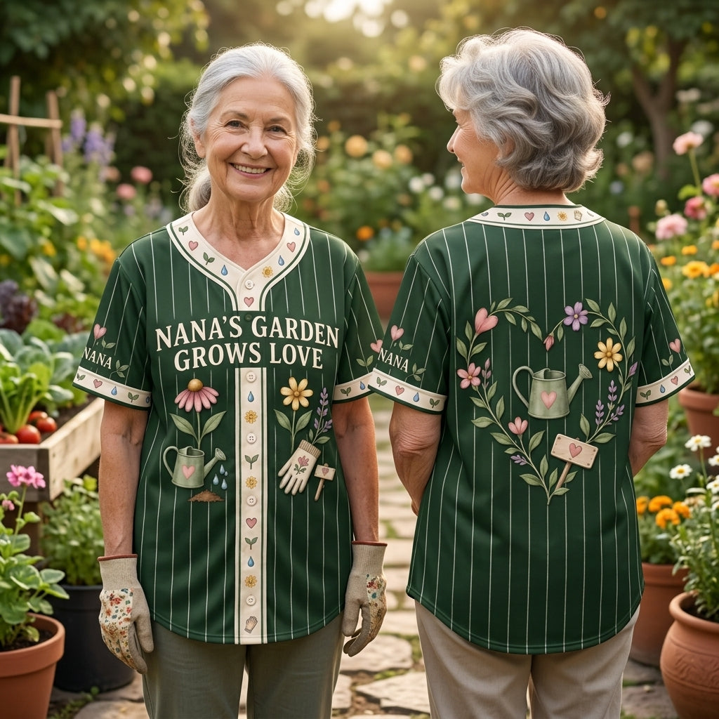 Nana's Garden Grows Love Floral Baseball Jersey – Grandmother Gift - mockup 1