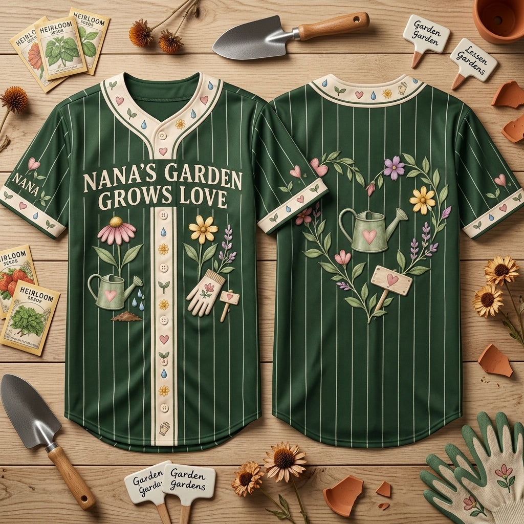 Nana's Garden Grows Love Floral Baseball Jersey – Grandmother Gift - mockup 2