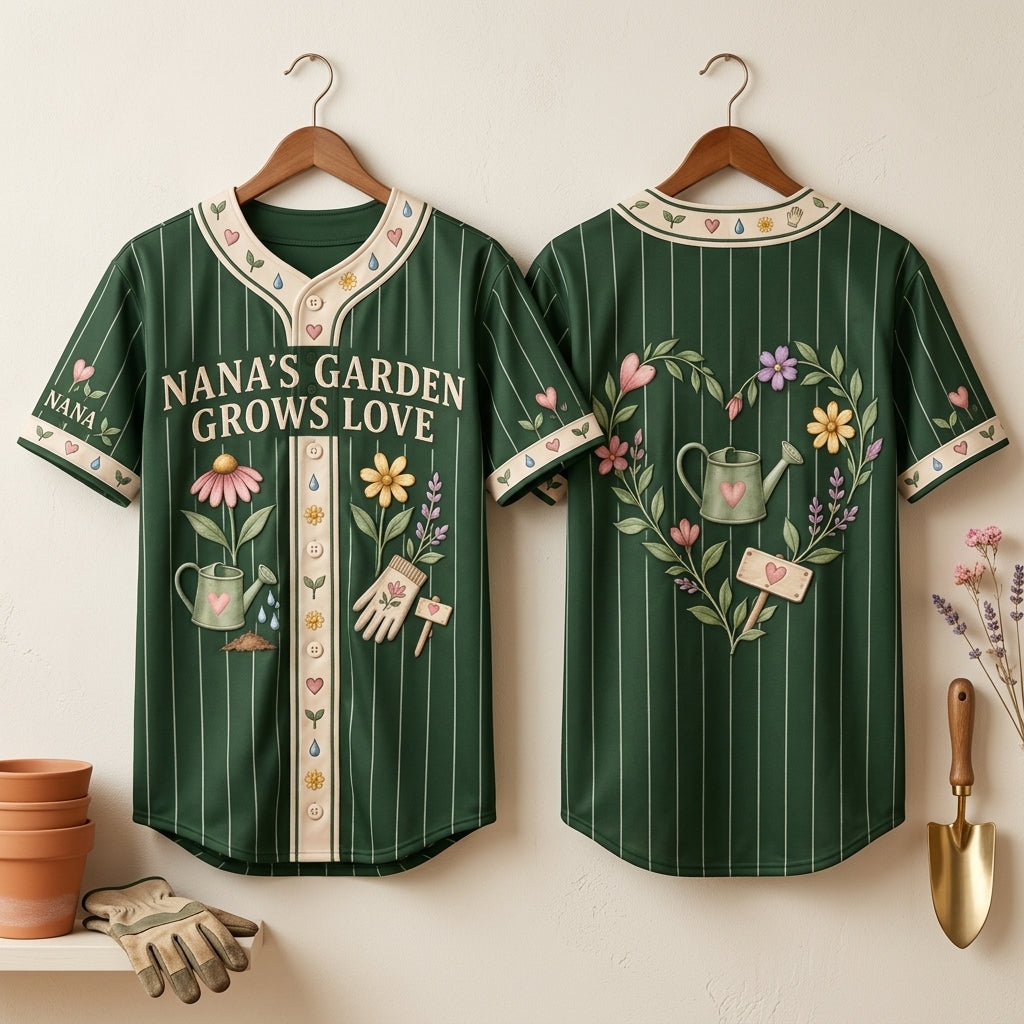 Nana's Garden Grows Love Floral Baseball Jersey – Grandmother Gift - mockup 3