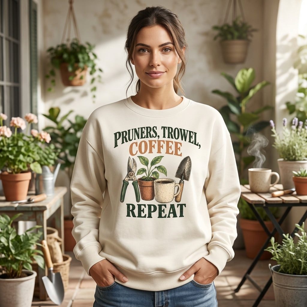 Garden Tools Coffee Gardener T-shirt Sweatshirt Hoodie – Funny Gardening Gift - mockup 2