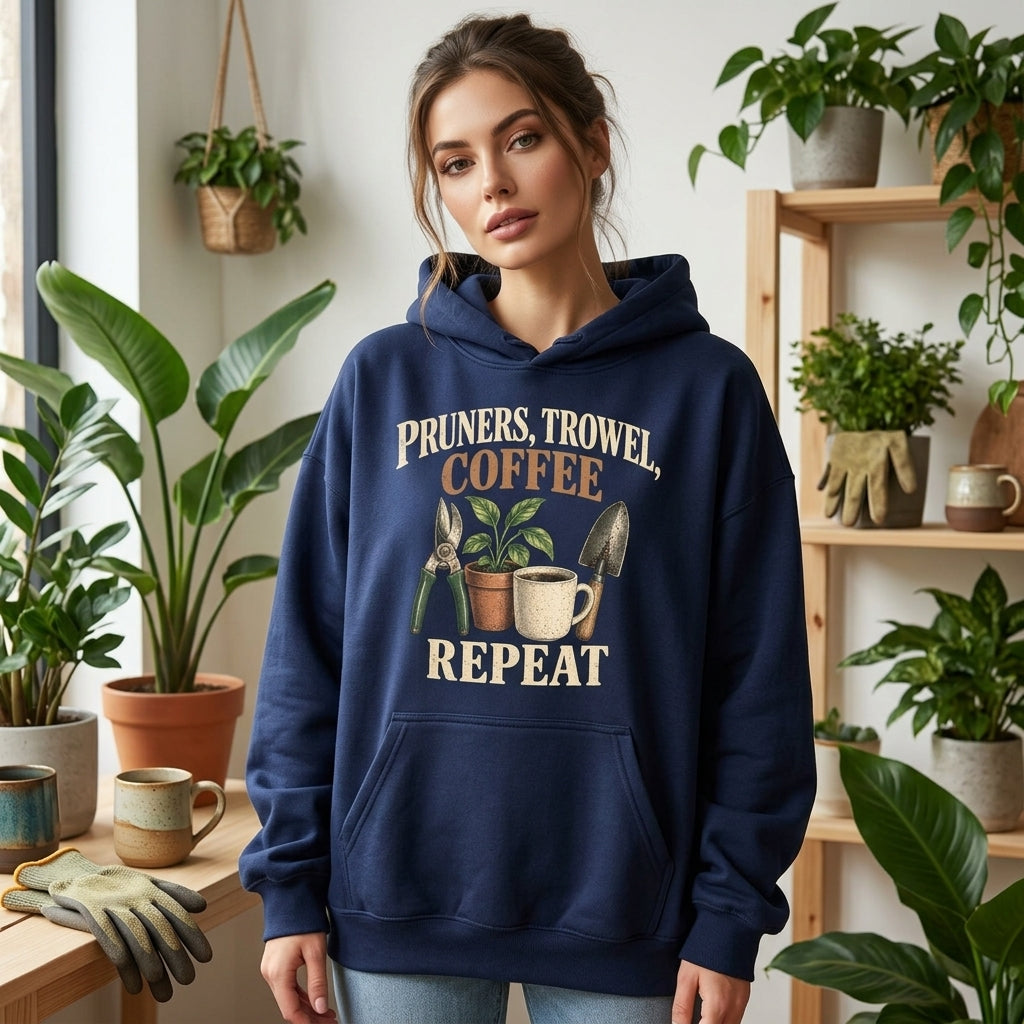 Garden Tools Coffee Gardener T-shirt Sweatshirt Hoodie – Funny Gardening Gift - mockup 3