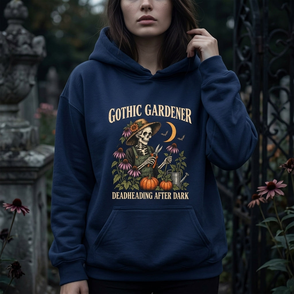 Gothic Gardener Skeleton T-shirt Sweatshirt Hoodie – Deadheading After Dark Halloween Gift - mockup 3
