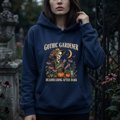 Gothic Gardener Skeleton T-shirt Sweatshirt Hoodie – Deadheading After Dark Halloween Gift - mockup 3