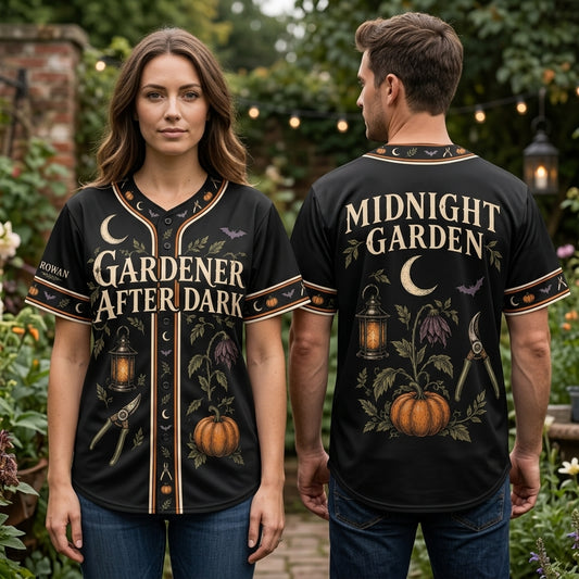 Personalized Gothic Halloween Gardener Baseball Jersey - Midnight Garden Spooky Apparel - mockup 1