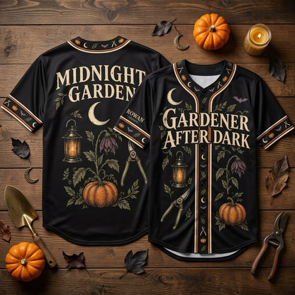 Personalized Gothic Halloween Gardener Baseball Jersey - Midnight Garden Spooky Apparel - mockup 2