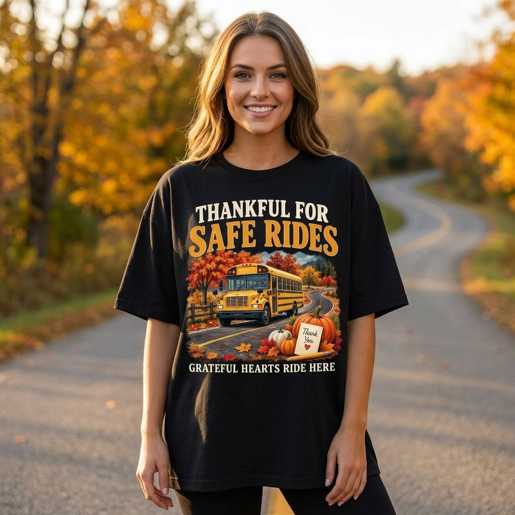 Thankful For Safe Rides Thanksgiving School Bus Driver T-shirt Sweatshirt Hoodie - mockup 1