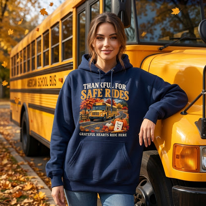 Thankful For Safe Rides Thanksgiving School Bus Driver T-shirt Sweatshirt Hoodie - mockup 3