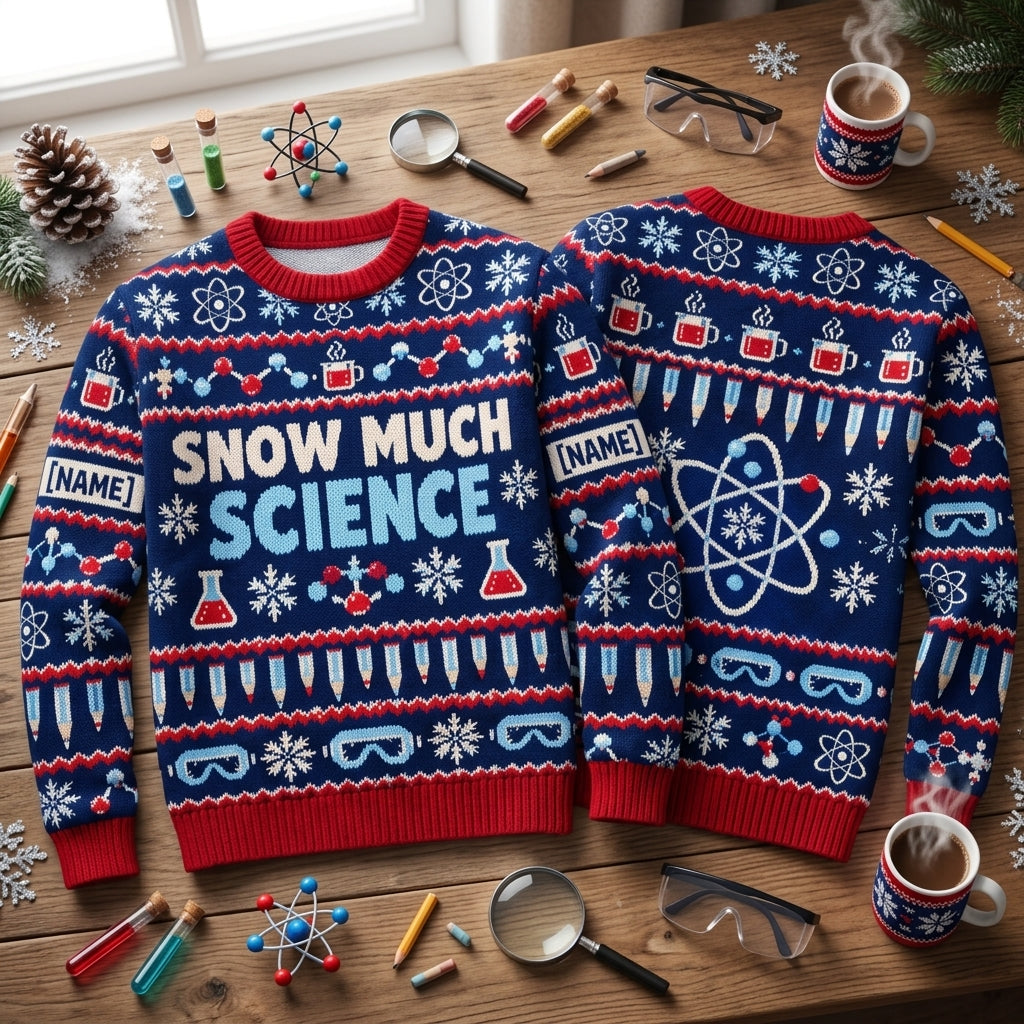 Personalized Snow Much Science Ugly Sweater – Science Teacher Snow Day Gift - mockup 2