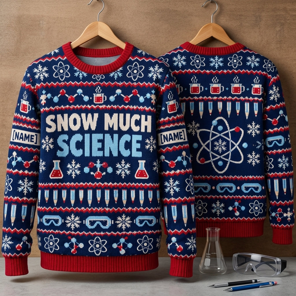 Personalized Snow Much Science Ugly Sweater – Science Teacher Snow Day Gift - mockup 3