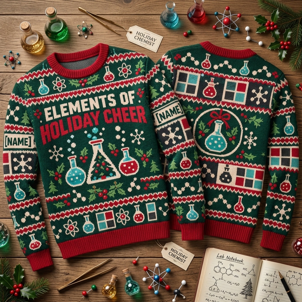 Personalized Chemistry Teacher Holiday Elements Ugly Sweater - Science Christmas Gift - mockup 2