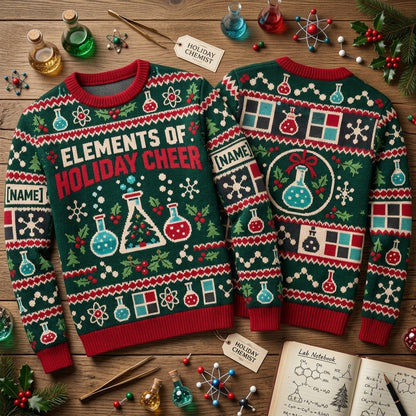 Personalized Chemistry Teacher Holiday Elements Ugly Sweater - Science Christmas Gift - mockup 2
