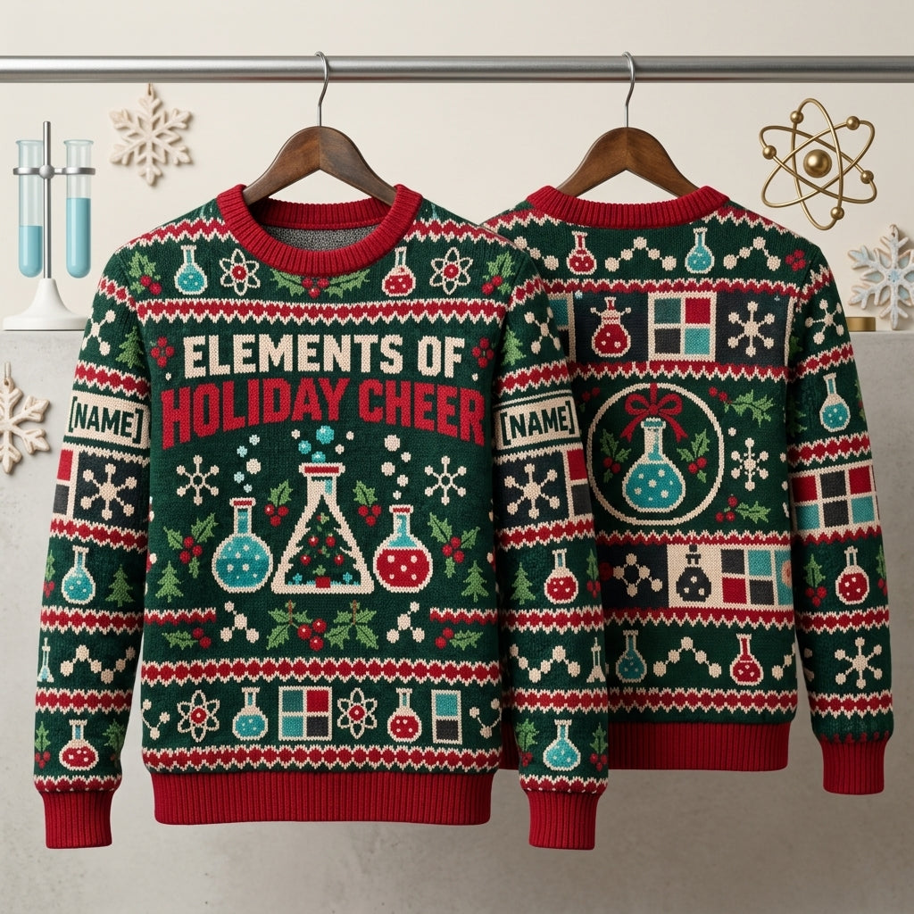 Personalized Chemistry Teacher Holiday Elements Ugly Sweater - Science Christmas Gift - mockup 3