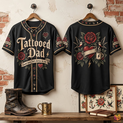 Personalized Tattooed Dad Baseball Jersey - Old School Ink Father's Day Gift - mockup 3