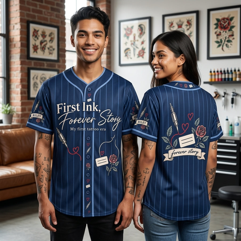 Custom First Ink Forever Story Baseball Jersey - First Tattoo Milestone Gift - mockup 1