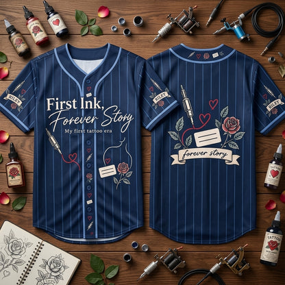 Custom First Ink Forever Story Baseball Jersey - First Tattoo Milestone Gift - mockup 2