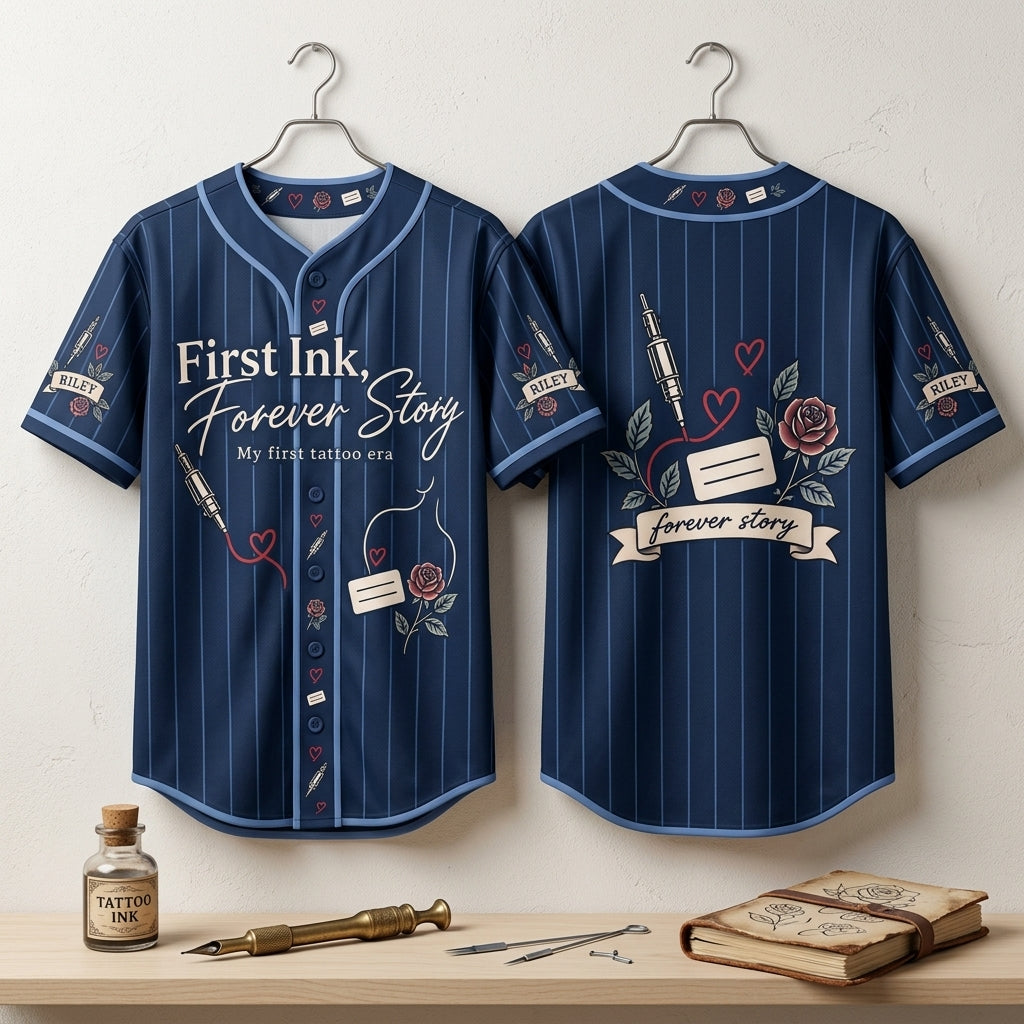 Custom First Ink Forever Story Baseball Jersey - First Tattoo Milestone Gift - mockup 3