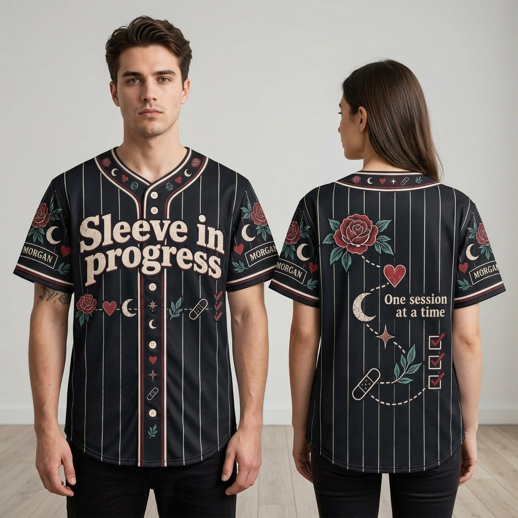 Custom Tattoo Sleeve in Progress Baseball Jersey - Personalized Ink Enthusiast Gift - mockup 1