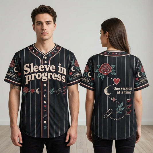 Custom Tattoo Sleeve in Progress Baseball Jersey - Personalized Ink Enthusiast Gift - mockup 1
