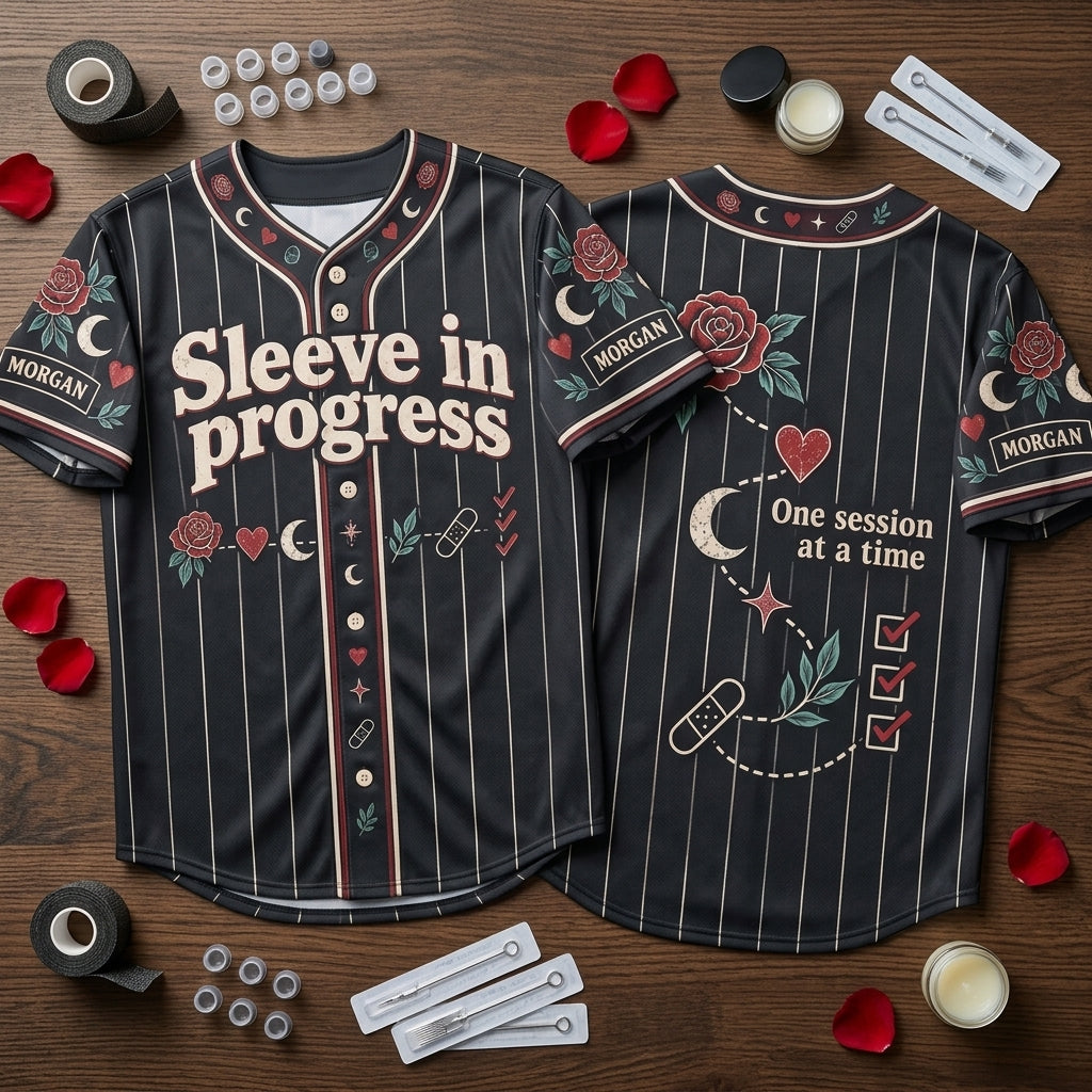 Custom Tattoo Sleeve in Progress Baseball Jersey - Personalized Ink Enthusiast Gift - mockup 2
