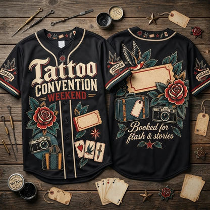 Custom Tattoo Convention Weekend Baseball Jersey - Traditional Flash Art Style - mockup 2